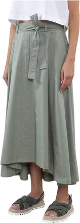 PESERICO Stretch Katoen Satijnen Midi Rok - Dames - Midirokken - Groen - M - Katoen - Rokken