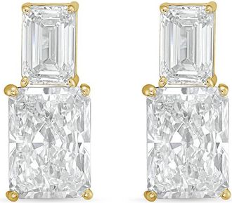 Diana M. Jewels 14kt yellow gold 15cts lab grown emerald and radiant cut diamond earrings