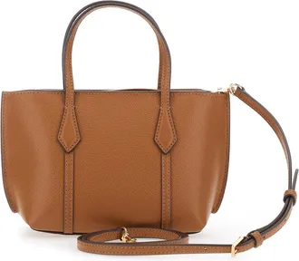 Tory Burch Womens Handbag Perry Brown Grained Leather Handbags Hand Bags