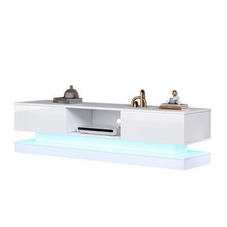 STILVORA Mueble Tv Con 2 Cajones Y Led Con Control Por App, Blanco Brillo, Sal&oacute;n, 160&times;35&times;40,5 Cm, En Aglomerado