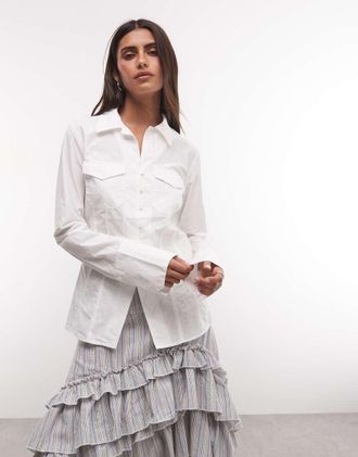 Weekday camicia slim fit con dettaglio cuciture bianca-Bianco