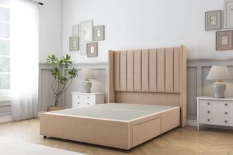 Sloomy Falcon Plush Divan Base 2 Drawers Foot-End-54 Wingback Headboard in Stone | Size: Super King