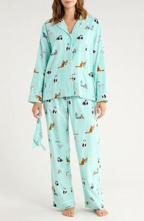 PJ Salvage Print Flannel Pajamas in Mint at Nordstrom Rack, Size Small