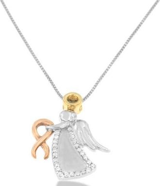 House of Brilliance 10K Tri-Color Gold Diamond-Accented Angel Awareness Ribbon Pendant Necklace in Yellow at Nordstrom