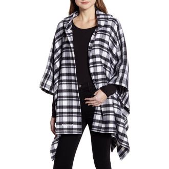 Balenciaga Tartan Plaid Hooded Wool Poncho in Black/Ivory at Nordstrom