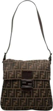 Fendi Pre-owned Vintage Canvas Shoulder Bag - Dames - Vintage Schoudertas - Bruin - ONE Size - Leer - Vintage