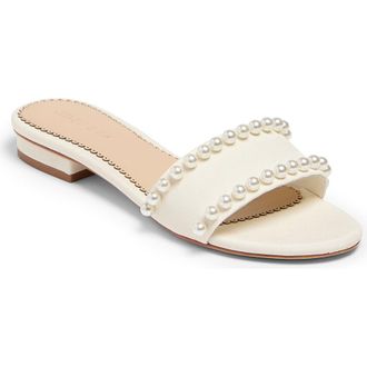 Cinq &agrave; Sept Finley Pearly Embellished Slide Sandal in Ivory at Nordstrom Rack, Size 8.5Us / 38.5Eu