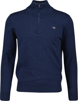 GANT Mens Classic Cotton Half Zip Knitted Jumper - Blue - Size 3XL
