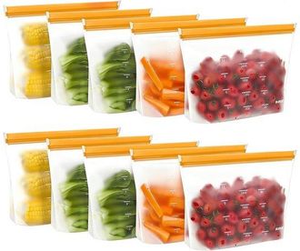 OEM Paquete De 10 Bolsas Reutilizables Para Congelar, Con Cierre De Cremallera, Ideales Para Guardar Alimentos En La Cocina, Color Naranja