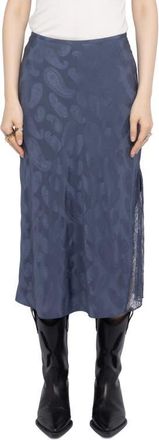 Zadig&Voltaire Jayla Paisley Jacquard Silk Satin Midi Skirt in Storm at Nordstrom, Size 10 Us