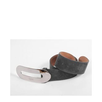 Tod's Tods Womens Suede Buckle Belt - Dark Grey Leather - One Size