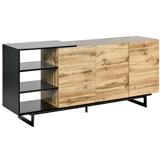 Beliani Aparador Madera Clara Negro 160 X 40 Cm Mdf Cajonera Almacenaje Sala De Estar Fiora