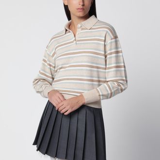 Guest In Residence Collegiate Stripe polo sweater Sandstone