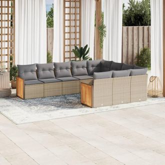 vidaXL Juego De Sof&aacute;s Jard&iacute;n Con Cojines Beige 10 Pzas Rat&aacute;n Sint&eacute;tico Vidaxl