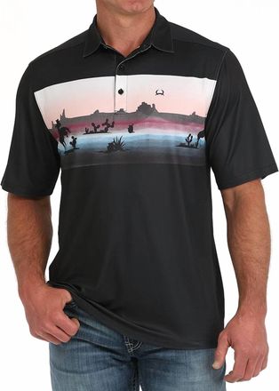 Cinch Mens Arenaflex Border Print Polo Polo In Wild West (Black)
