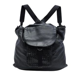 Bottega Veneta Pre-owned Woven-Trim Leather Backpack - Dames - Pre-owned - Zwart - Maat: ONE Size Leer