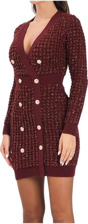 Elisabetta Franchi Gebreide Jurk van Wol - Dames - Kleedjes - Rood - L - Wol - Kleedjes