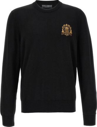 Dolce & Gabbana Heraldic Crest Sweater - Heren - Ronde hals truien - Zwart - L - Wol - Truien & Vesten
