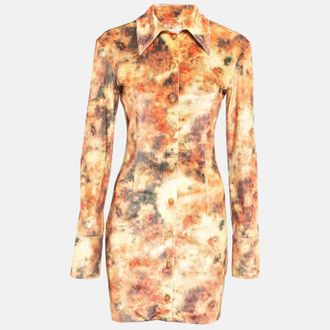 Nanushka Orange Abstract Floral Print Stretch Velvet Mini Dress