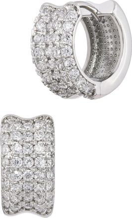 Savvy Cie Jewels RHODIUM PLATED WHITE CZ HUGGIE EARRING