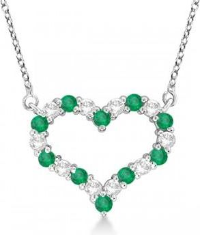 Allurez Open Heart Diamond & Emerald Pendant Necklace 14k White Gold (1.10ct)