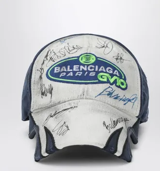 Balenciaga White/blue baseball cap with signatures
