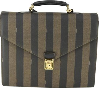 Fendi Vintage Pequin Briefcase Bag Coated Canvas Brown Canvas Briefcase Bag (Pre-Owned)