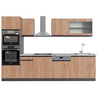 Vicco Mueble De Cocina R-line, Oro Power Roble/antracita, 300 Cm Con Armario Alto, Et M&aacute;rmol