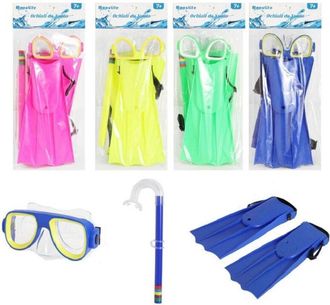 Trade Shop Trade Shop - Set Sub Maschera 16x10cm Boccaglio Pinne 28cm Colorato Nuoto Mare Estate 605417