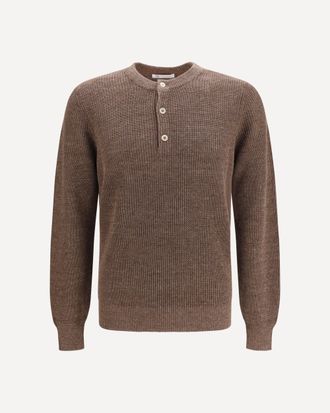Brunello Cucinelli Cotton and linen henley Sweater Male 48