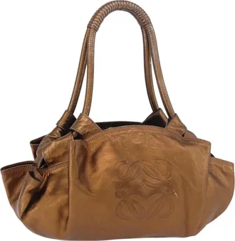 Loewe Anagram Logo Nappa Aire Hand Leather Gold Leather Handbag (Pre-Owned)