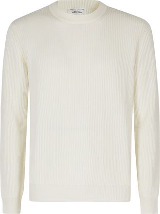 Roberto Collina White Ribbed Crew-Neck Merino Wool Sweater
