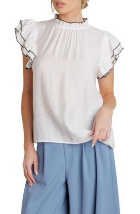 Flying Tomato Contrast Stitching Ruffle Top in White at Nordstrom Rack, Size Medium