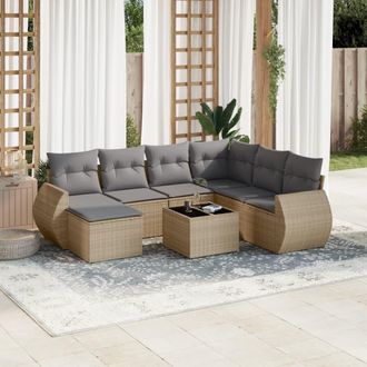 vidaXL Vidaxl - Juego De Sof&aacute;s De Jard&iacute;n Con Cojines Beige 8 Pzas Rat&aacute;n Pe