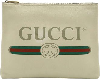 Gucci White Calfskin Print Medium Clutch Bag (Authentic Pre-Loved)