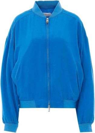 Versace Jassen, Dames, Blauw, S, Polyester, Silk Poplin Zip Blouson
