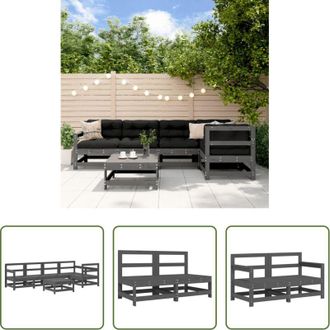 vidaXL vidaXL Divani da esterno - Set Salotto da Giardino 6 pz Grigio in Legno Massello di Pino