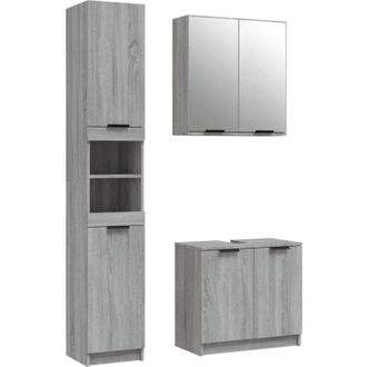 vidaXL Set De Muebles De Ba&ntilde;o 3 Pzas Madera Contrachapada Gris Sonoma Vidaxl