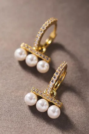 Adina Eden Pav&eacute; Pearl Bar Hoop Earrings