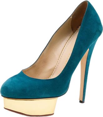 Charlotte Olympia Teal Blue Suede Dolly Platform Pumps