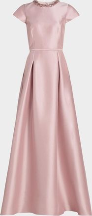 Sachin & Babi Jewel-Embellished Pleated Mikado Gown