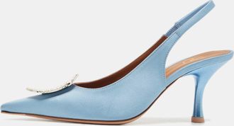 Malone Souliers Light Blue Satin Vilma Crystals Slingback Pumps