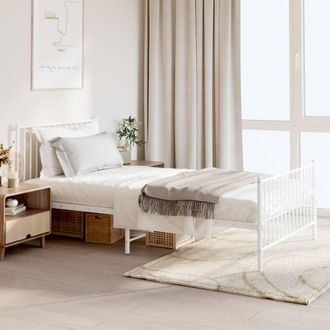 vidaXL Estructura Cama Sin Colch&oacute;n Con Estribo Metal Blanco 107x203 Cm Vidaxl