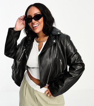 Asos Curve ASOS DESIGN Curve ultimate faux leather biker jacket in black
