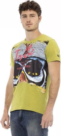 Trussardi Mens Tribe Papua Guinea Graphic Tee - Khaki Cotton - Size X-Large