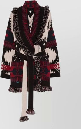 Alanui cashmere jacquard fringed belted cardigan