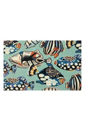 R16 Home Pattern Fish Toss Looped Door Mat in Aqua Multi at Nordstrom Rack, Size 24X36