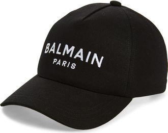 Balmain Embroidered Logo Cotton Twill Baseball Cap in Black/White at Nordstrom