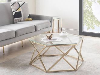Vente-Unique Tempered Glass & Stainless Steel Coffee Table - Gold - KERIANE