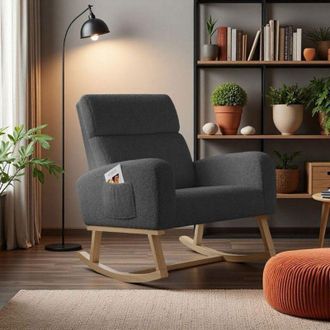 OEM Sill&oacute;n Rocking - Gris Antracita - Confort Ancho 50cm - Madera Natural - Bolsillos Integrados